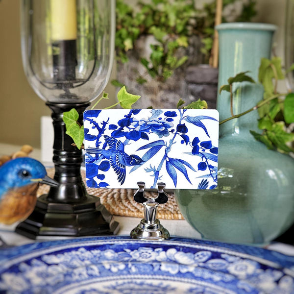 Blue and White - Custom Place Cards - Upright - The Punctilious Mr. P's Place Card Co.