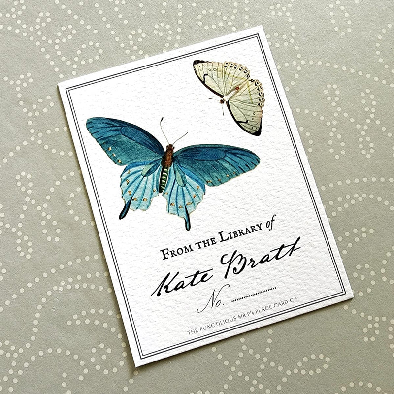 Blue Butterflies - Custom Bookplate - The Punctilious Mr. P's Place Card Co.