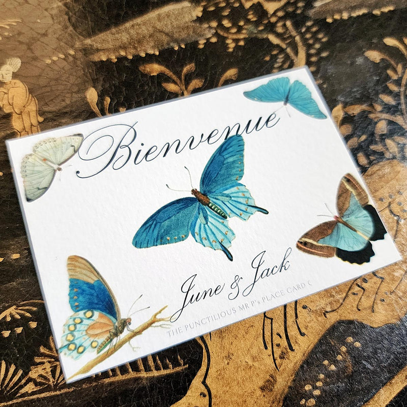 Blue Butterflies - Custom Gift Notes - The Punctilious Mr. P's Place Card Co.