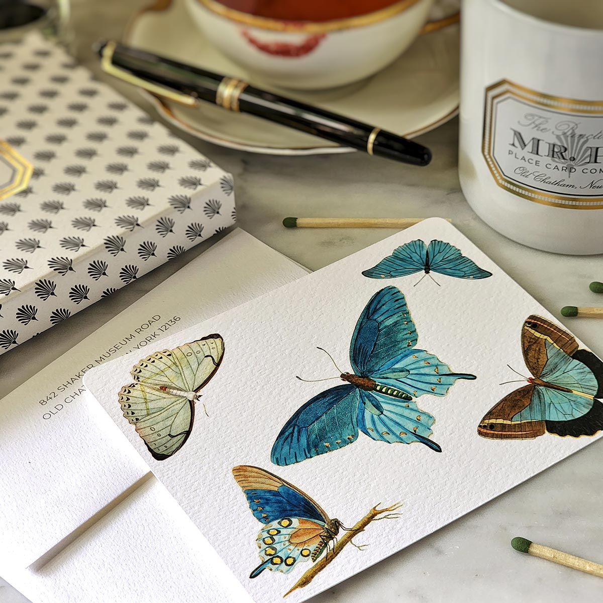 Set/12 Blue Butterflies Pack of Custom Note Card Set