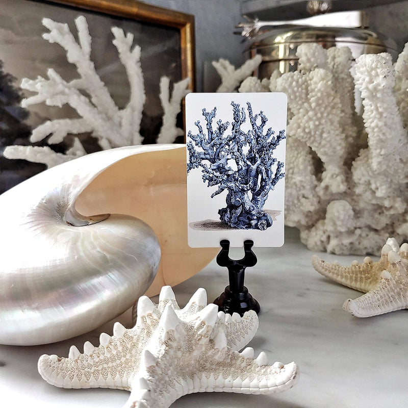 Blue Seaweed & Coral - Custom Place Cards - Upright - The Punctilious Mr. P's Place Card Co.