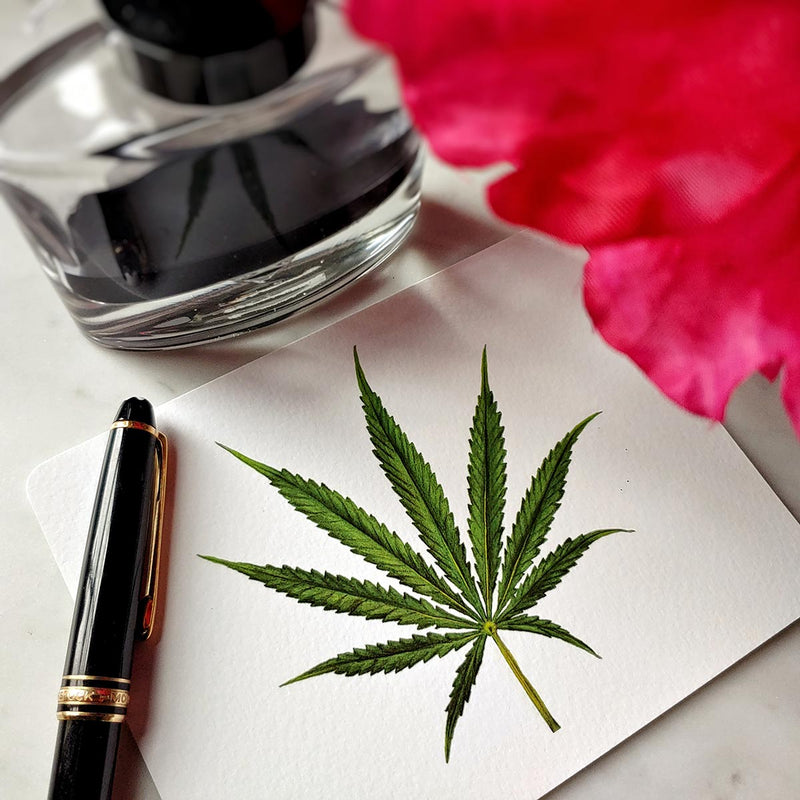 Cannabis Leaf Motif - Pack of Custom Note Cards - The Punctilious Mr. P's Place Card Co.