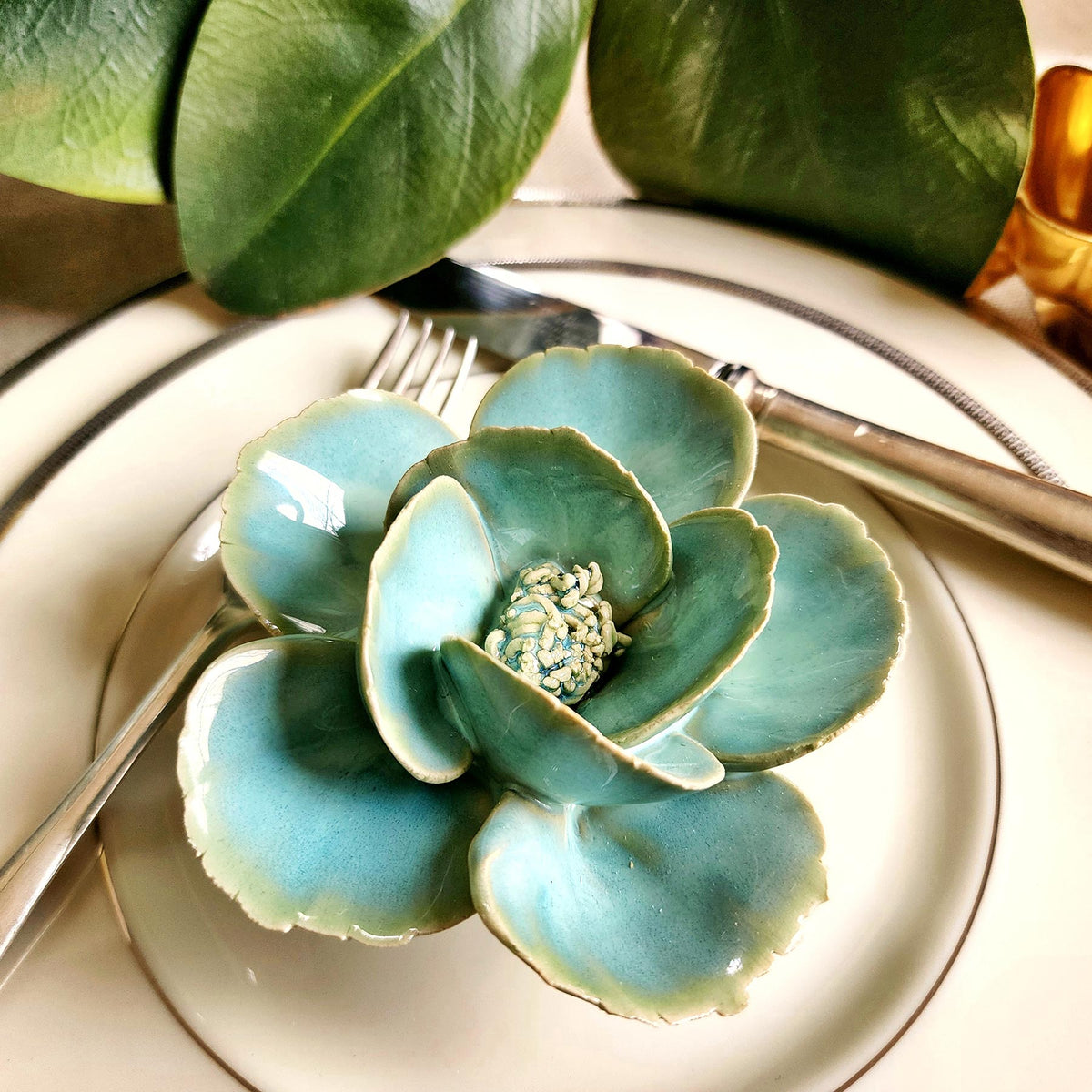 Punctilious Mr. P's Place Card Co. - Ceramic Blossom- Lotus- Celadon