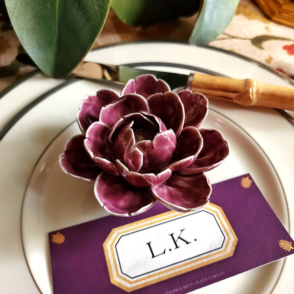 Ceramic Blossom - Peony - Radicchio - The Punctilious Mr. P's Place Card Co.