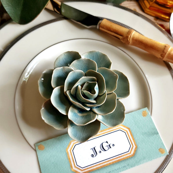 Ceramic Blossom - Ranunculus - Celadon - The Punctilious Mr. P's Place Card Co.