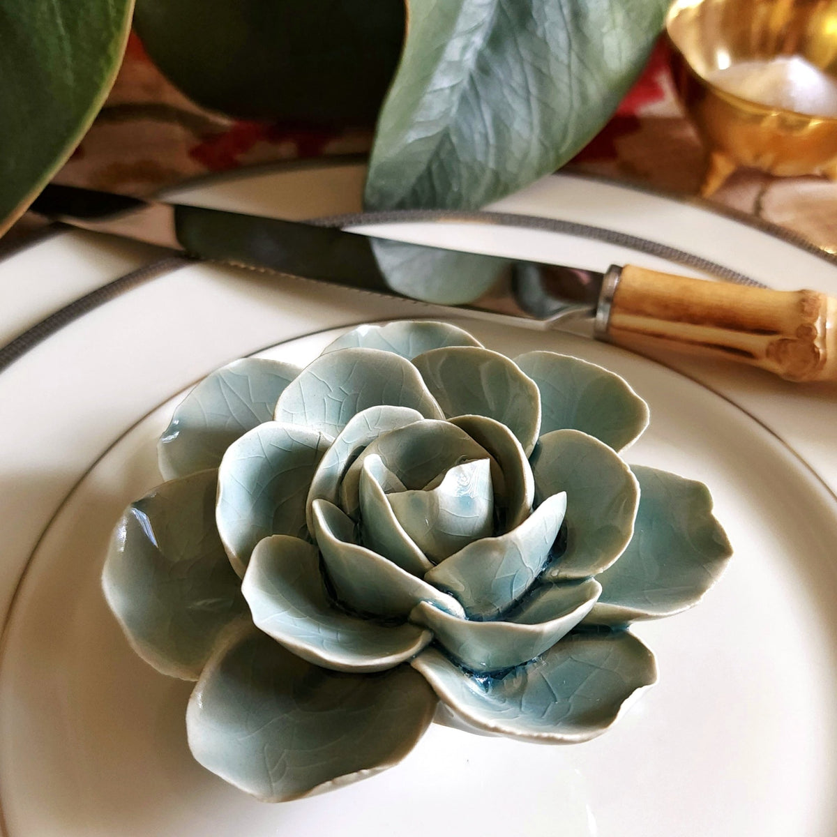 Ceramic Blossom- Ranunculus- Celadon