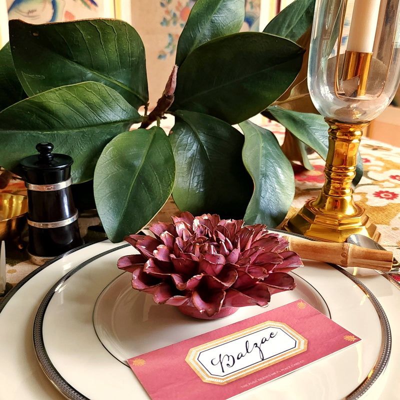 Ceramic Blossom - Zinnia - Burgundy - The Punctilious Mr. P's Place Card Co.