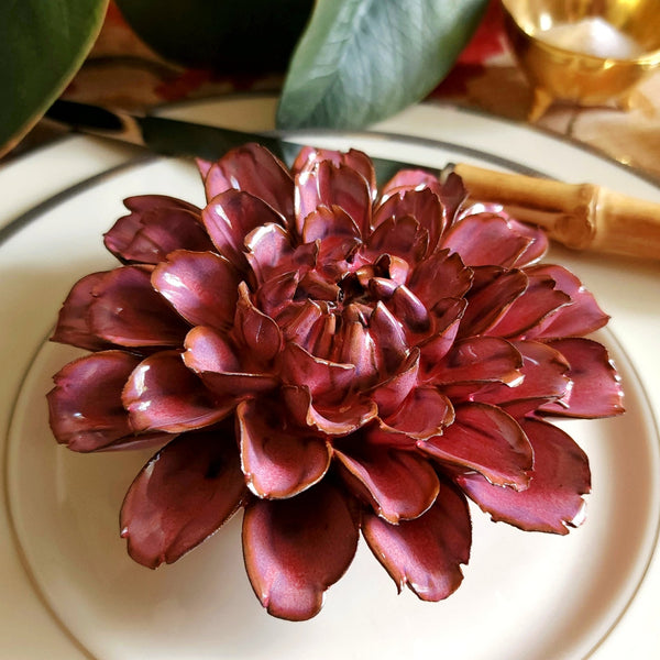 Ceramic Blossom - Zinnia - Burgundy - The Punctilious Mr. P's Place Card Co.