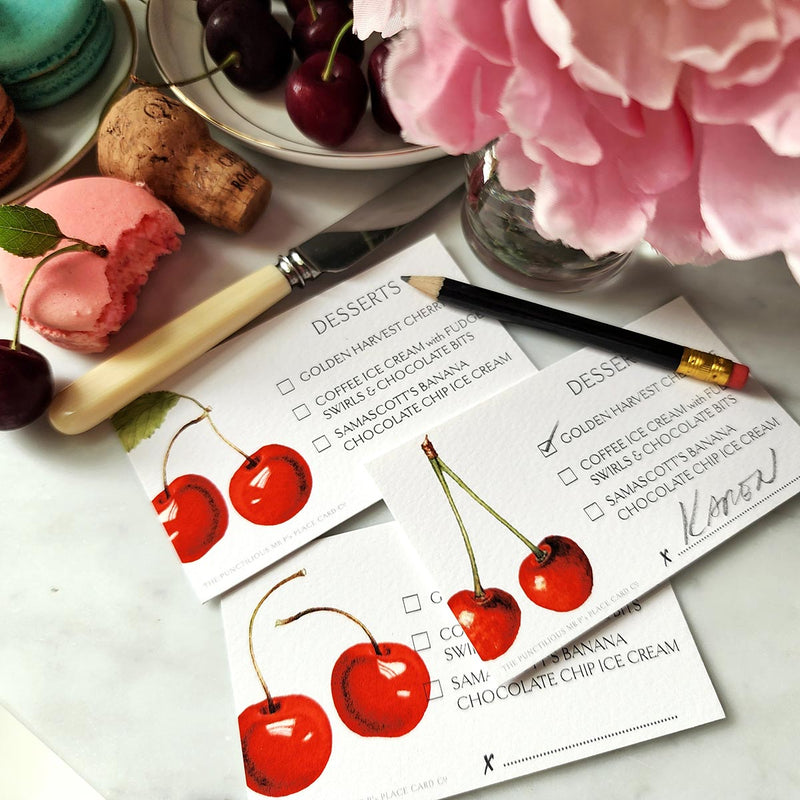 Cherries - Custom Dessert Cards - The Punctilious Mr. P's Place Card Co.