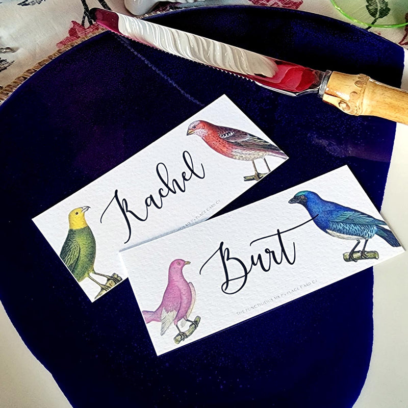 Chromatic Cuckoo - Custom Place Cards - Laydown - The Punctilious Mr. P's Place Card Co.