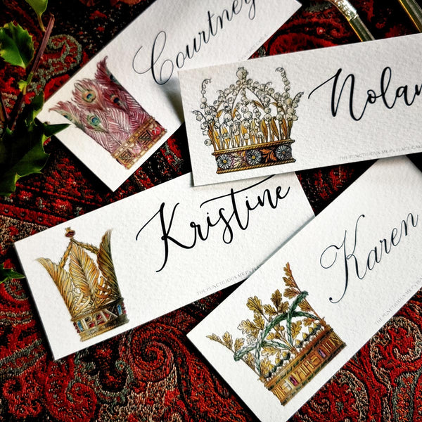 Coronet Nouveau - Custom Place Cards - Laydown - The Punctilious Mr. P's Place Card Co.