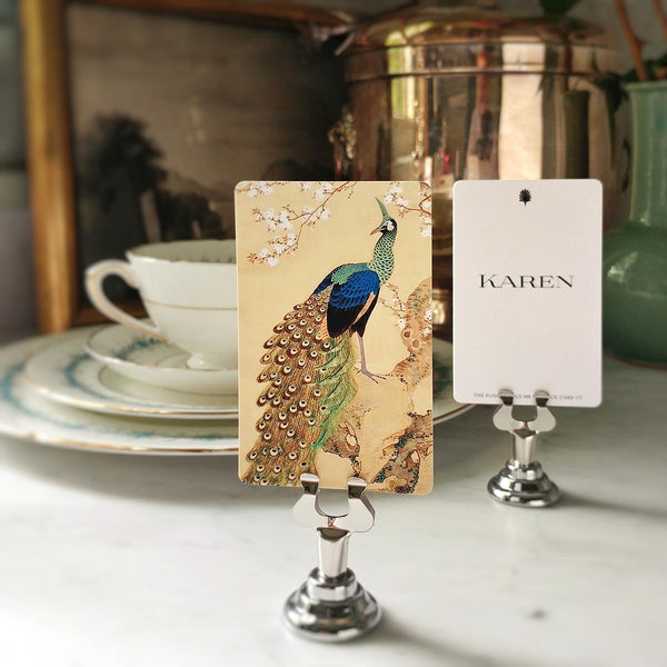 Courtship of Peacocks - Custom Place Cards - Upright - The Punctilious Mr. P's Place Card Co.