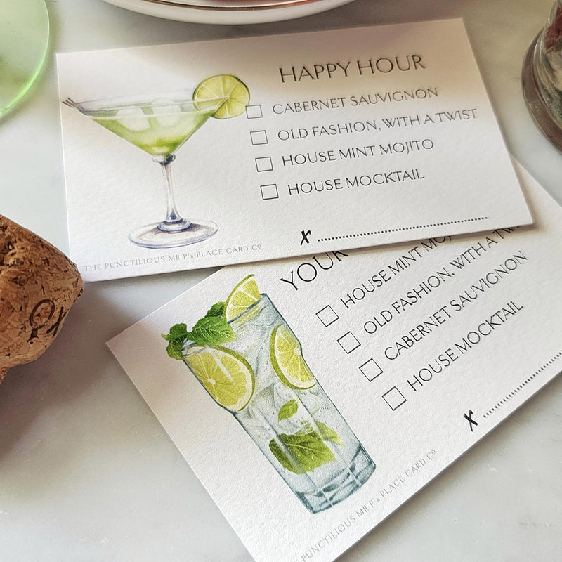 Custom Cocktail Cards - The Punctilious Mr. P's Place Card Co.