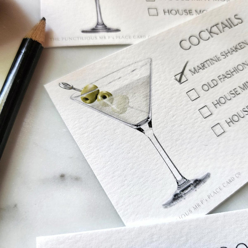 Custom Cocktail Cards - The Punctilious Mr. P's Place Card Co.