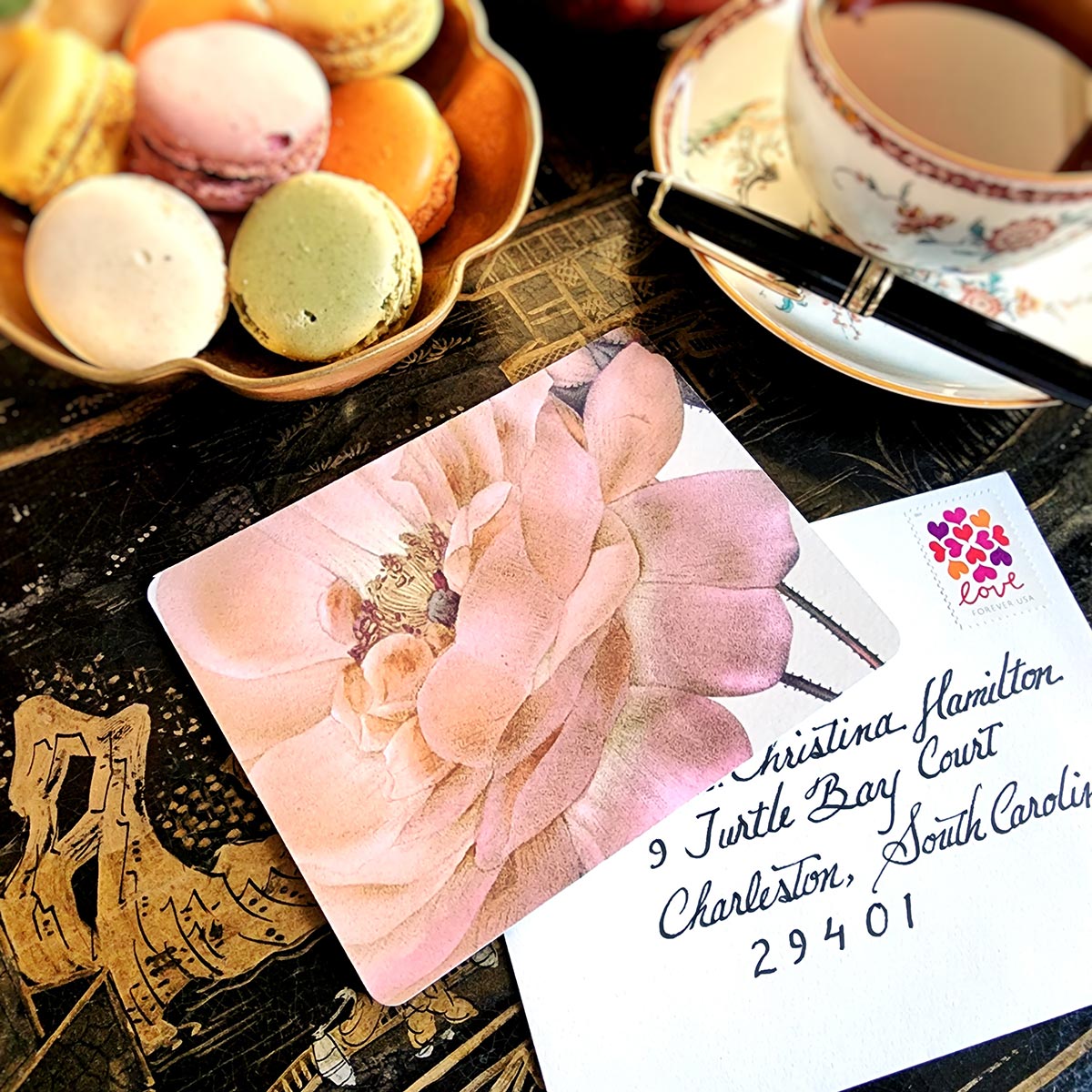 Set/ 12 Damask Rose Flower Custom Note Card Set