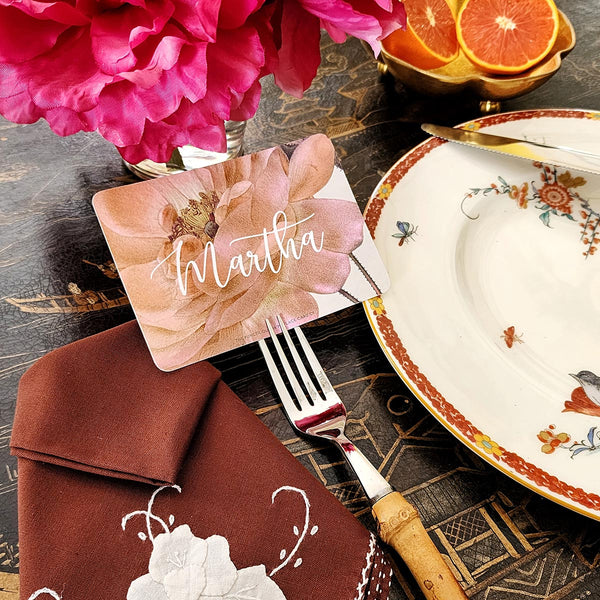 Damask Rose - Custom Place Cards - Laydown Event Size - The Punctilious Mr. P's Place Card Co.