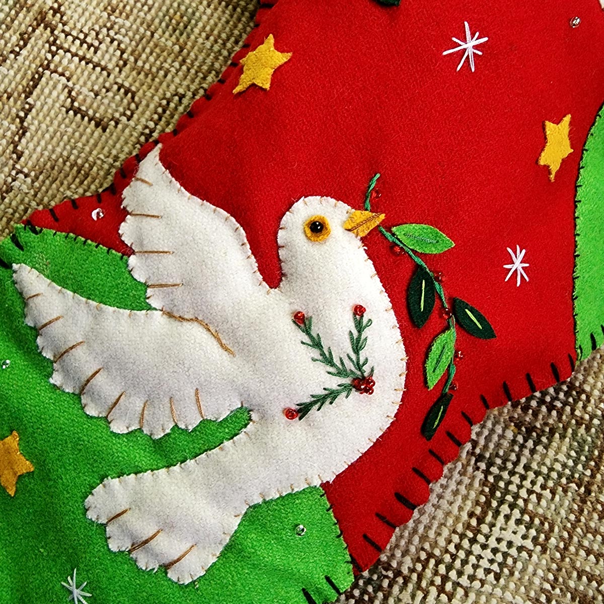 Devoted Doves- Felt Christmas Stocking for mantle- handmade