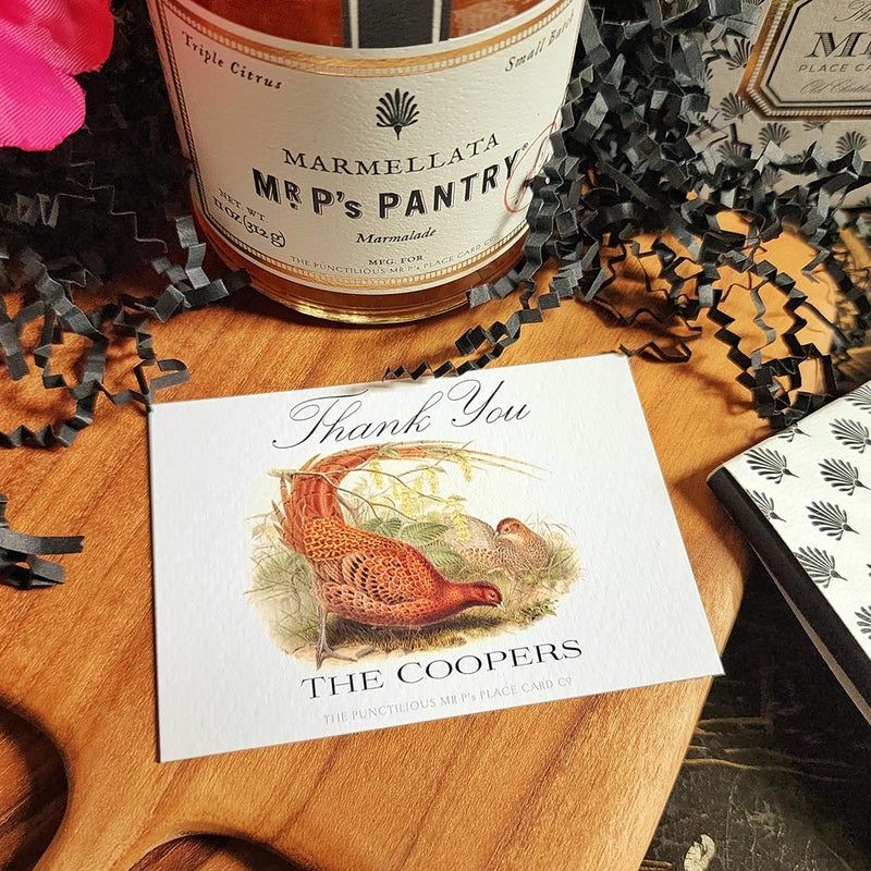 Fiery Pheasants - Custom Gift Notes - The Punctilious Mr. P's Place Card Co.