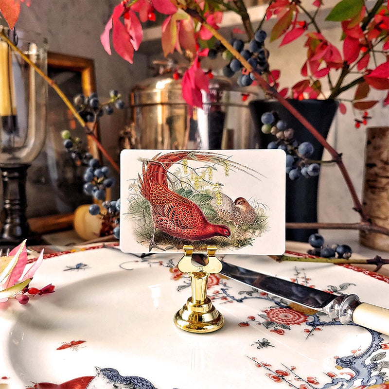 Fiery Pheasants - Custom Place Cards - Upright - The Punctilious Mr. P's Place Card Co.