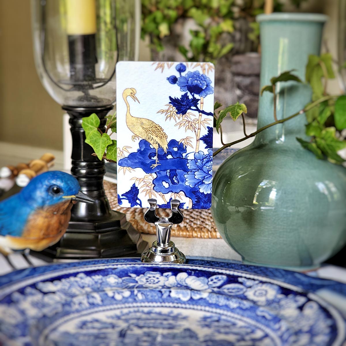 Set/ 8-16 Golden Crane (Birds on China) custom place cards