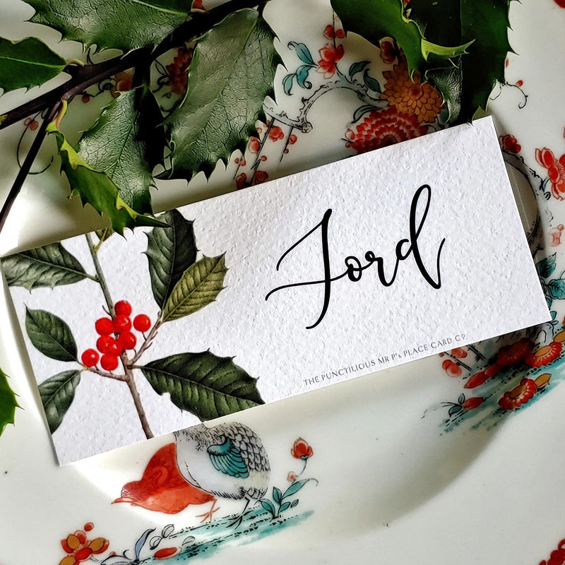 Holly - Custom Place Cards - Laydown - The Punctilious Mr. P's Place Card Co.