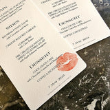 Kisses - Custom Menu Cards - s/4 - The Punctilious Mr. P's Place Card Co.