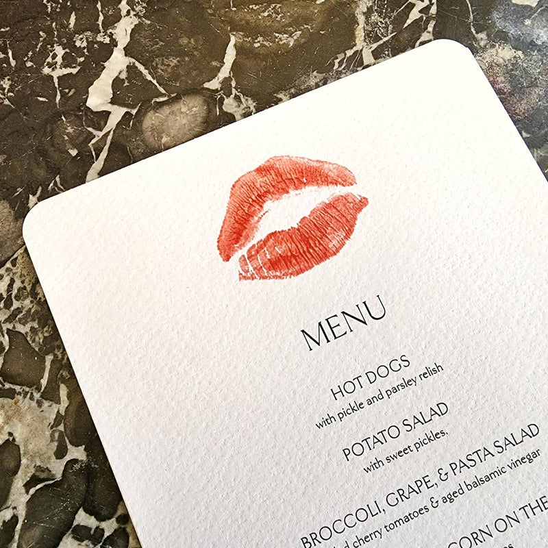 Kisses - Custom Menu Cards - s/4 - The Punctilious Mr. P's Place Card Co.