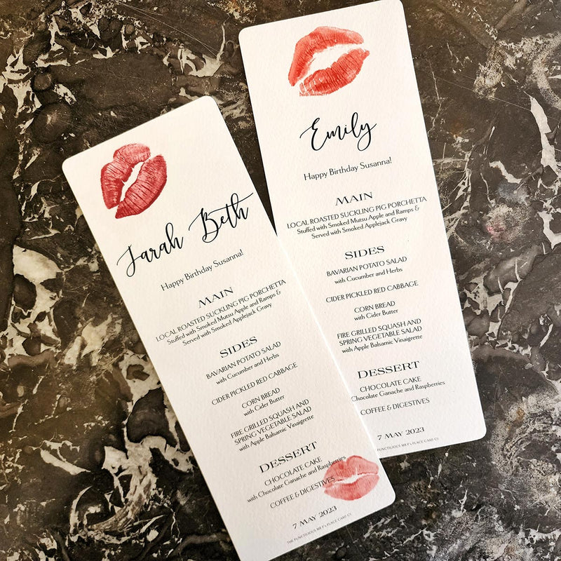 Kisses - Custom Menu Cards - s/4 - The Punctilious Mr. P's Place Card Co.