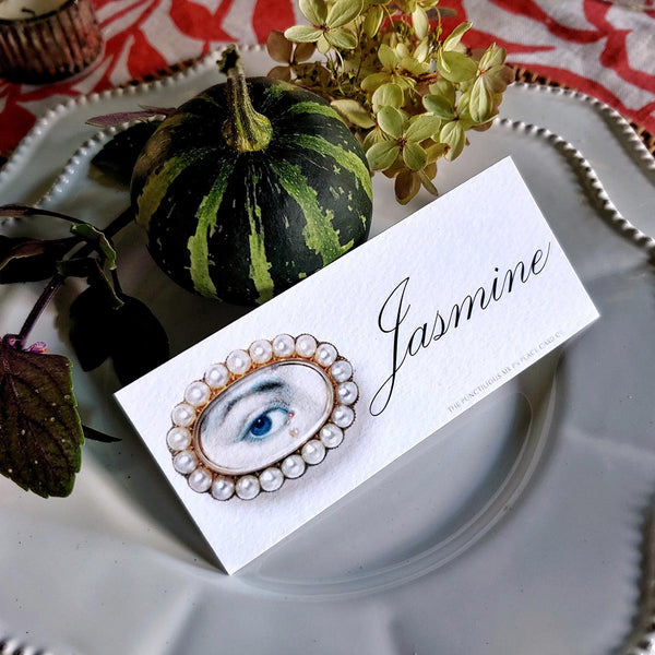 Lover's Eye - Pearl - Custom Place Cards - Laydown - The Punctilious Mr. P's Place Card Co.