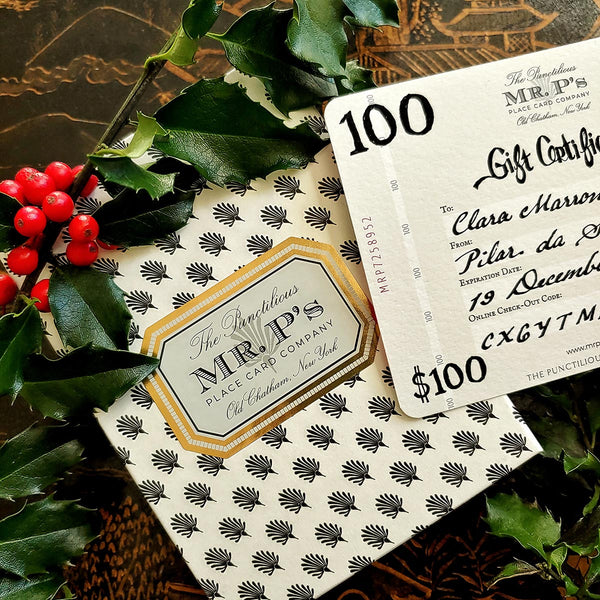 Marian McEvoy: Boxed Gift Certificate - The Punctilious Mr. P's Place Card Co.