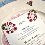 Marian McEvoy: Pressed Poppies - Custom Menu Card s/4 - The Punctilious Mr. P's Place Card Co.