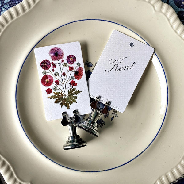 Marian McEvoy: Red Pressed Poppies - Custom Place Cards - Upright - The Punctilious Mr. P's Place Card Co.