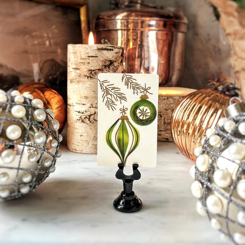 Mid - Century Baubles - Custom Place Cards - Upright - The Punctilious Mr. P's Place Card Co.