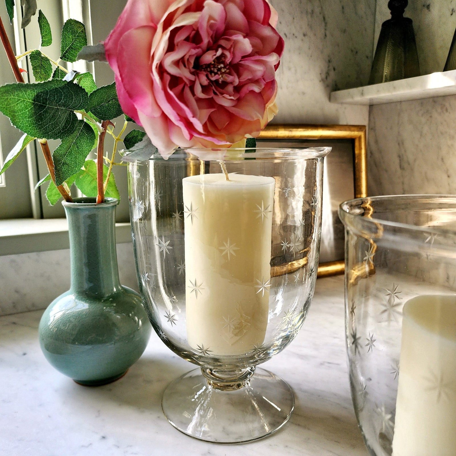 Mini Star Cut Glass Hurricane Candle Holders- Trio | Mr. P's with Candles, image size:1600x1600