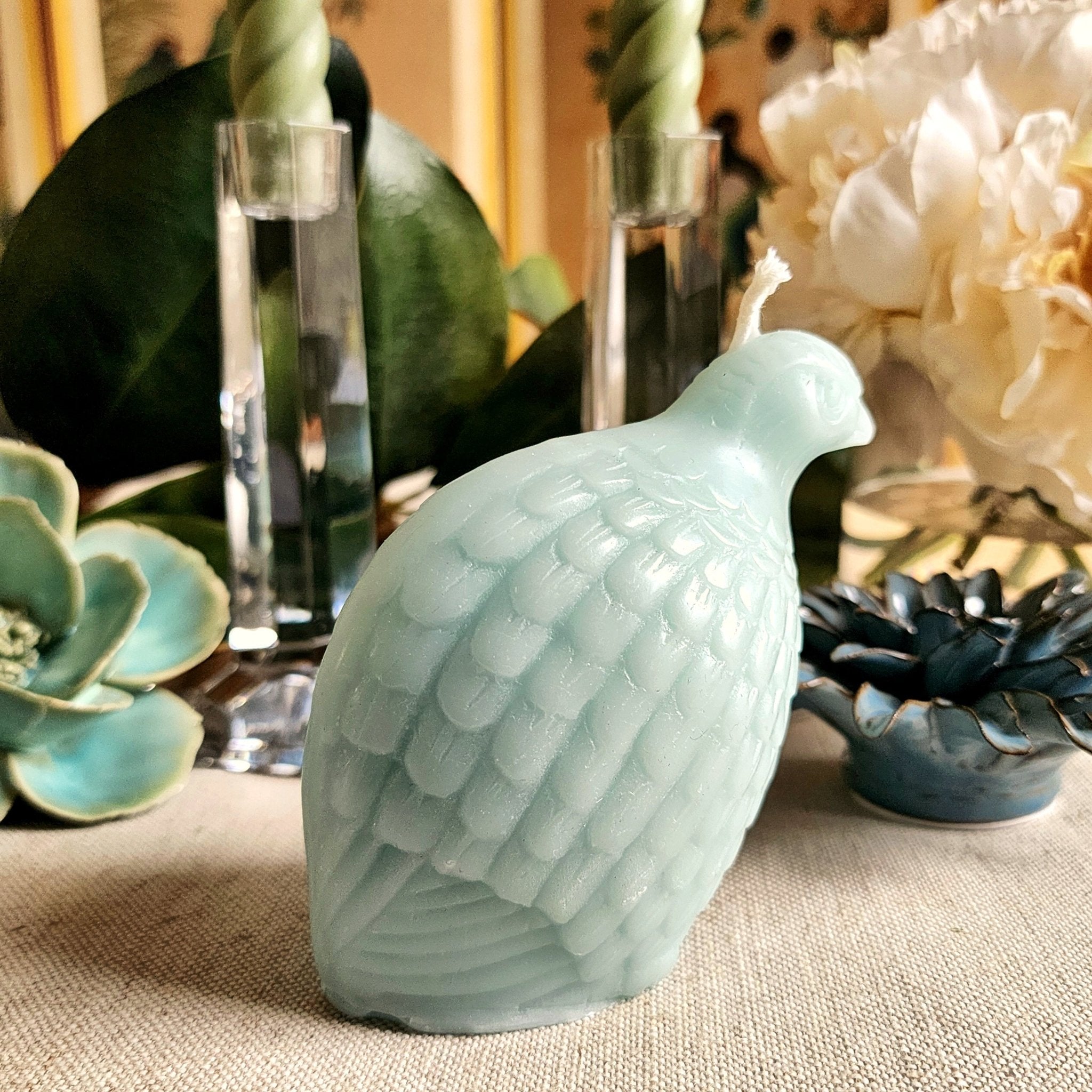 Partridge Candle- Robins Egg | The Punctilious Mr. P's Place Card Co.