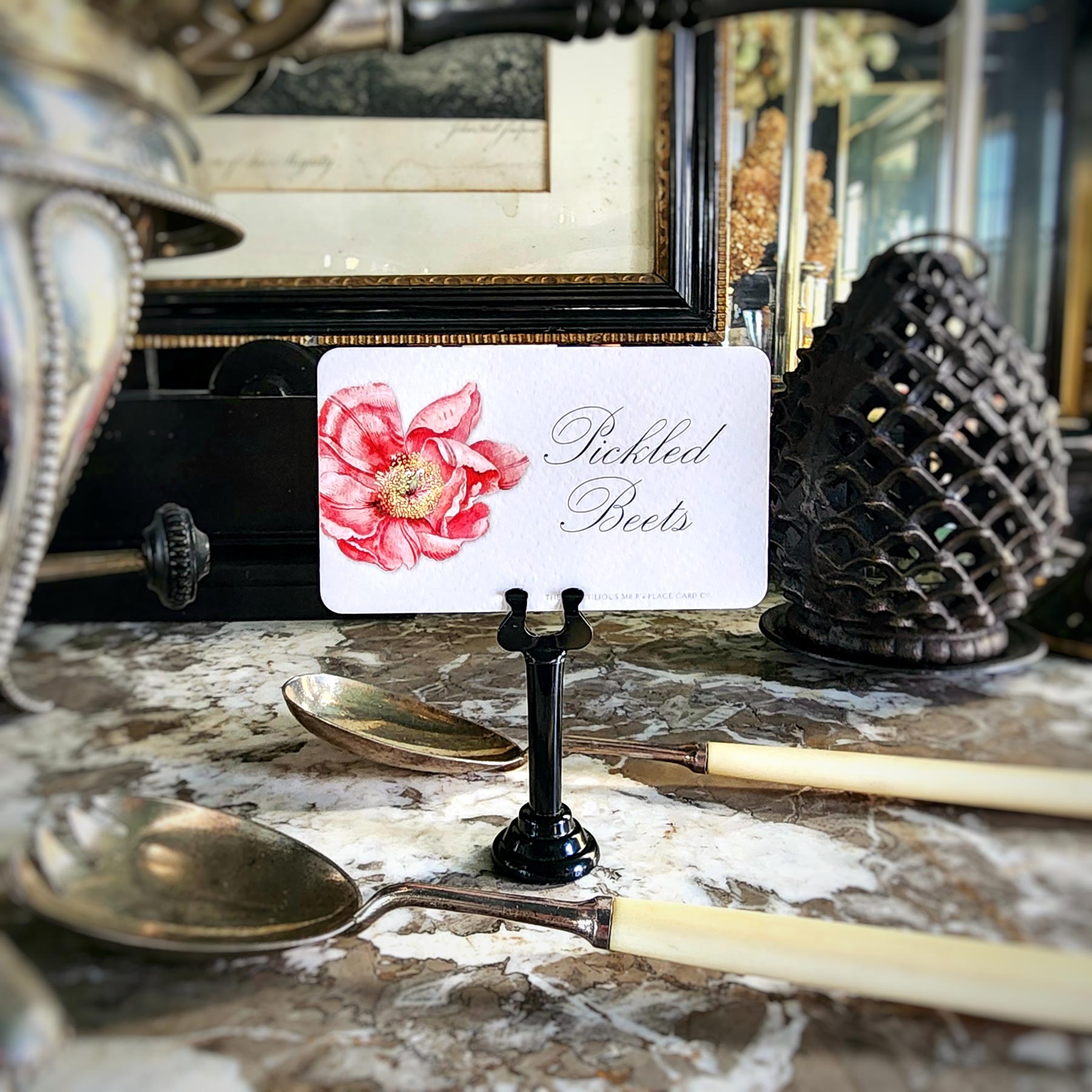 Set/ 12- Peony Custom Tags for dishes drinks and more
