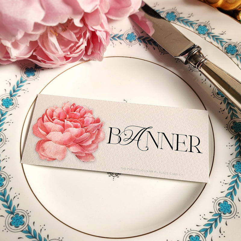 Peony - Custom Place Cards - Laydown - The Punctilious Mr. P's Place Card Co.