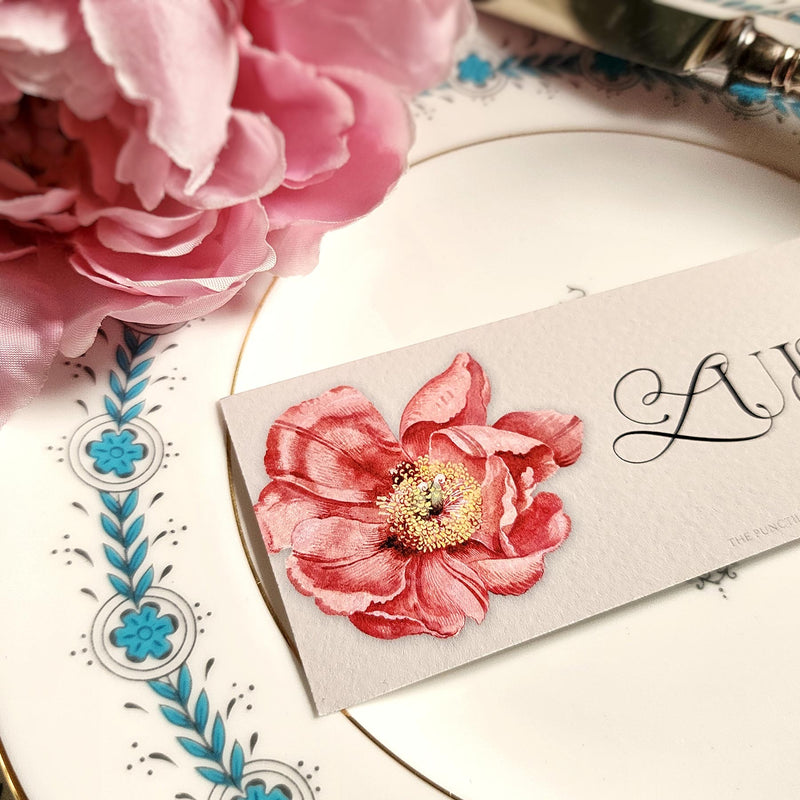 Peony - Custom Place Cards - Laydown - The Punctilious Mr. P's Place Card Co.