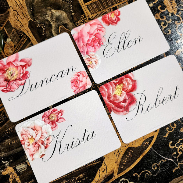 Peony - Custom Place Cards - Laydown Event Size - The Punctilious Mr. P's Place Card Co.