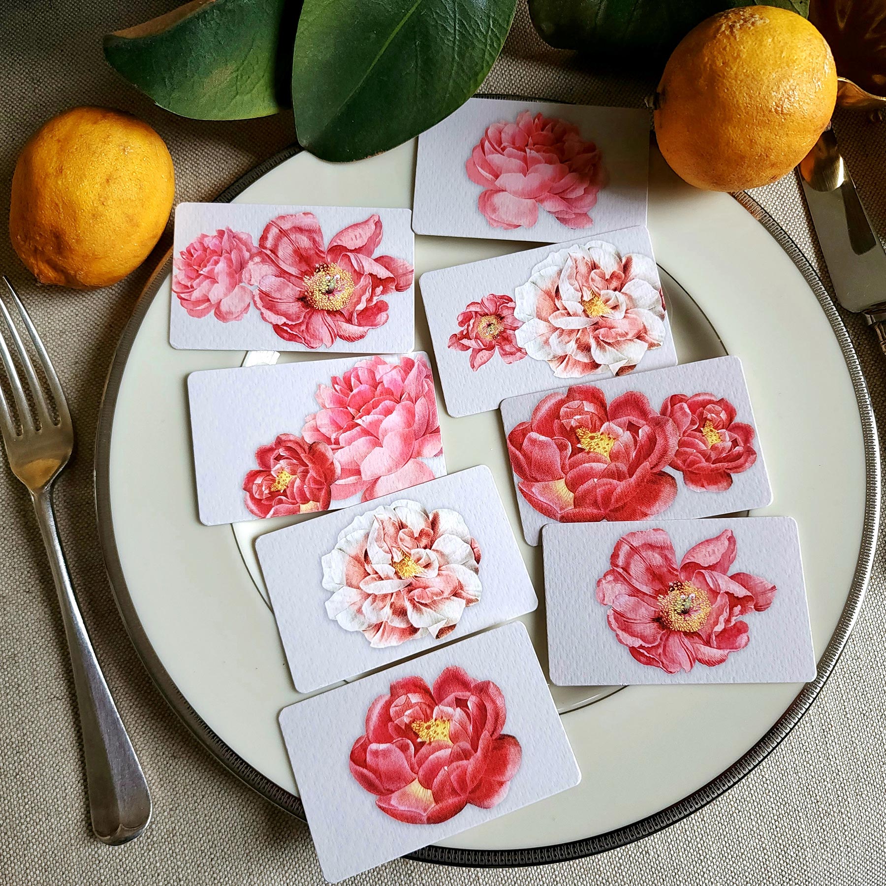 Set/ 8-16 Peony- Spring Flowers Botanical custom place cards