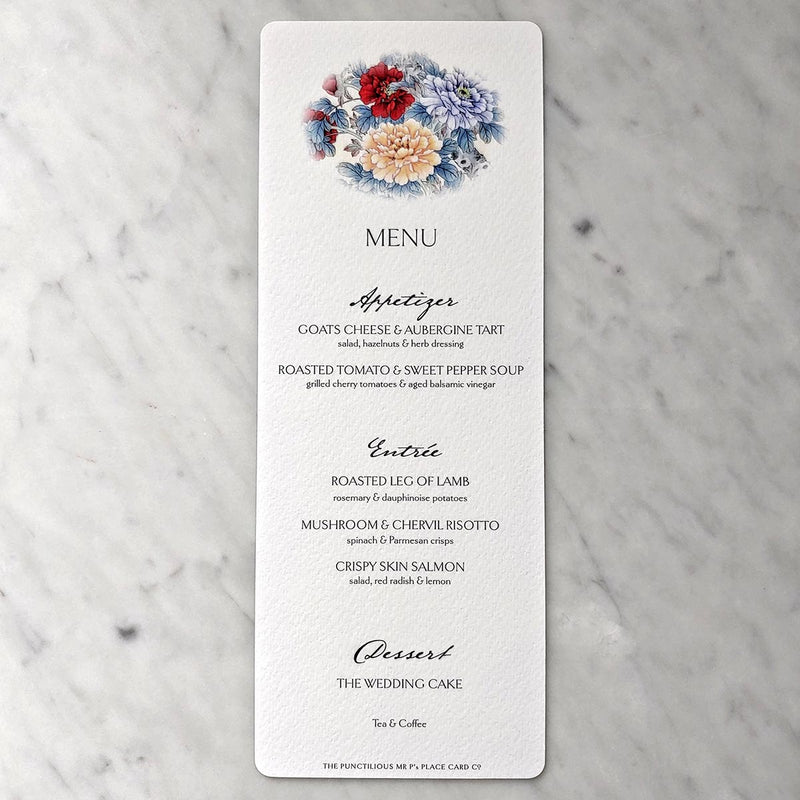 Pheasantry - Custom Menu Cards - s/4 - The Punctilious Mr. P's Place Card Co.