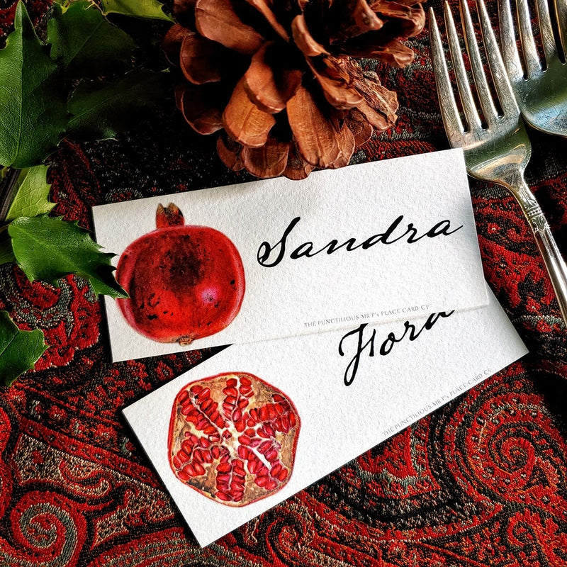 Pomegranate - Custom Place Cards - Laydown - The Punctilious Mr. P's Place Card Co.