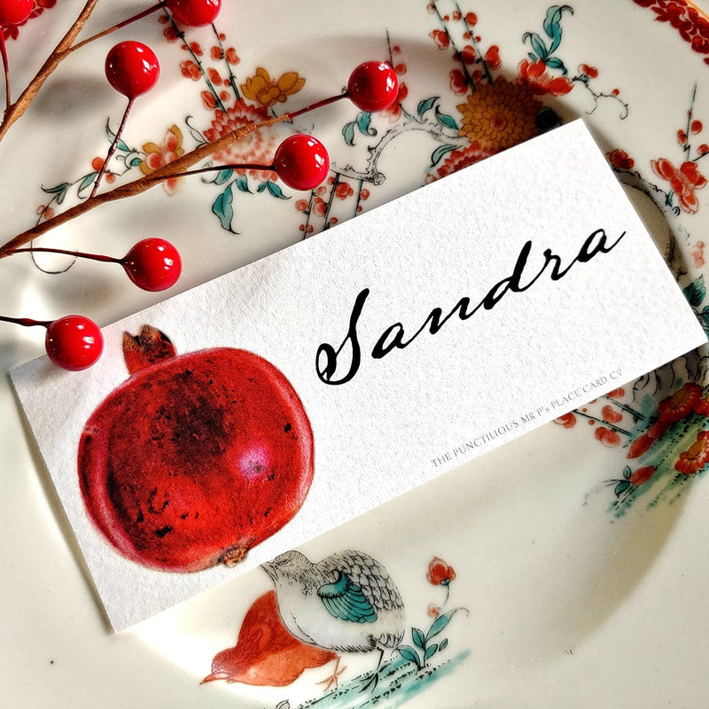 Pomegranate - Custom Place Cards - Laydown - The Punctilious Mr. P's Place Card Co.