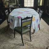 video of Early flowers botanical tablecloth in black lacquer Dining Room. 