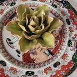 video of Handcrafted chartreuse ceramic lily blossom with crackle glaze and golden undertones from The Punctilious Mr. P's Place Card Co.