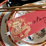 Radiant Dragon: Cinnabar - Custom Place Cards - Laydown - The Punctilious Mr. P's Place Card Co.