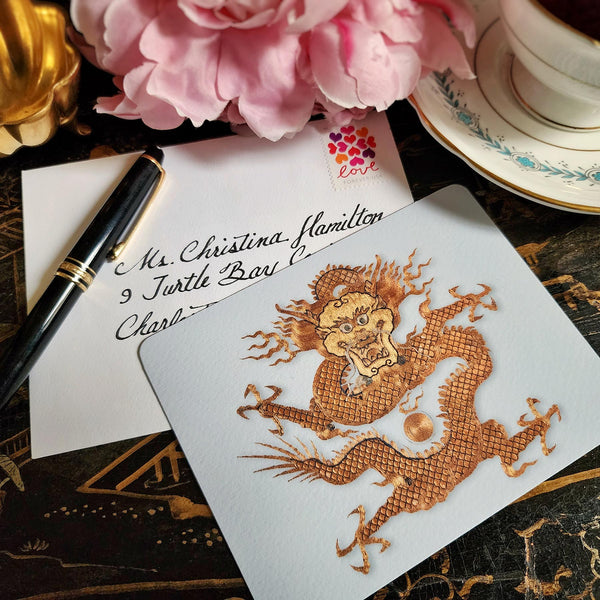 Radiant Dragon - Pack of Custom Note Cards - The Punctilious Mr. P's Place Card Co.