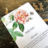 Rose Garden - Custom Menu Cards - s/4 - The Punctilious Mr. P's Place Card Co.