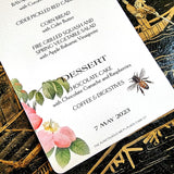 Rose Garden - Custom Menu Cards - s/4 - The Punctilious Mr. P's Place Card Co.