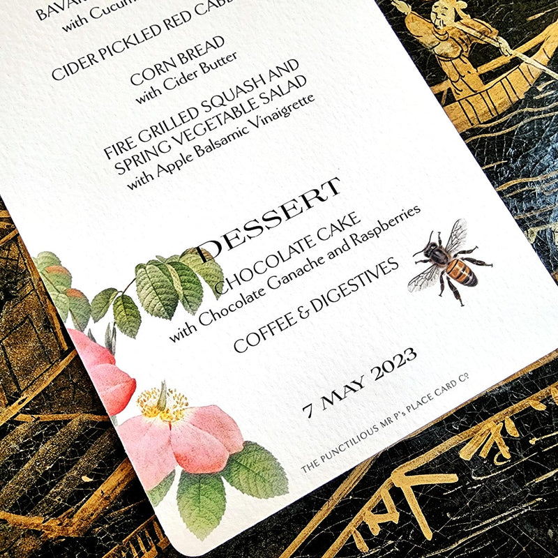 Rose Garden - Custom Menu Cards - s/4 - The Punctilious Mr. P's Place Card Co.